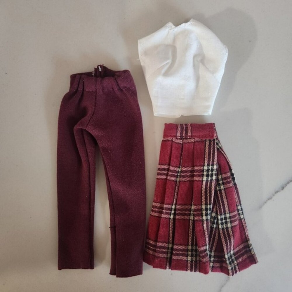Barbie School Uniform Outfit Skirt‎ Top Pants Burgundy Plaid homemade new